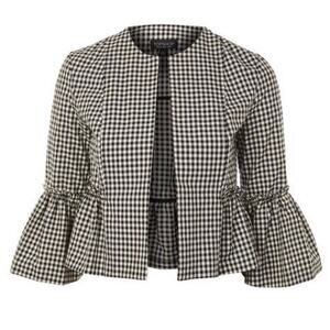 TopShop ASOS gingham peplum ruffle flounce open crop boho Cottagecore Blazer S